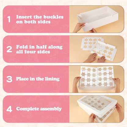 TOMNK 6 Count White Cupcake Boxes with Window - 36 Total Capacity Cupcake Carrier Sets for Birthday Holiday Party Bakery Supplies