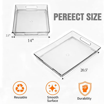 Clear Plastic Serving Tray with Handles, BPA-Free Storage Organizer Tray - Large Serving Trays 16"x11.5" Reusable Serving Platters for Appetizer, Fruit, Kitchen, Desk & Serving Tray for Party Supplies