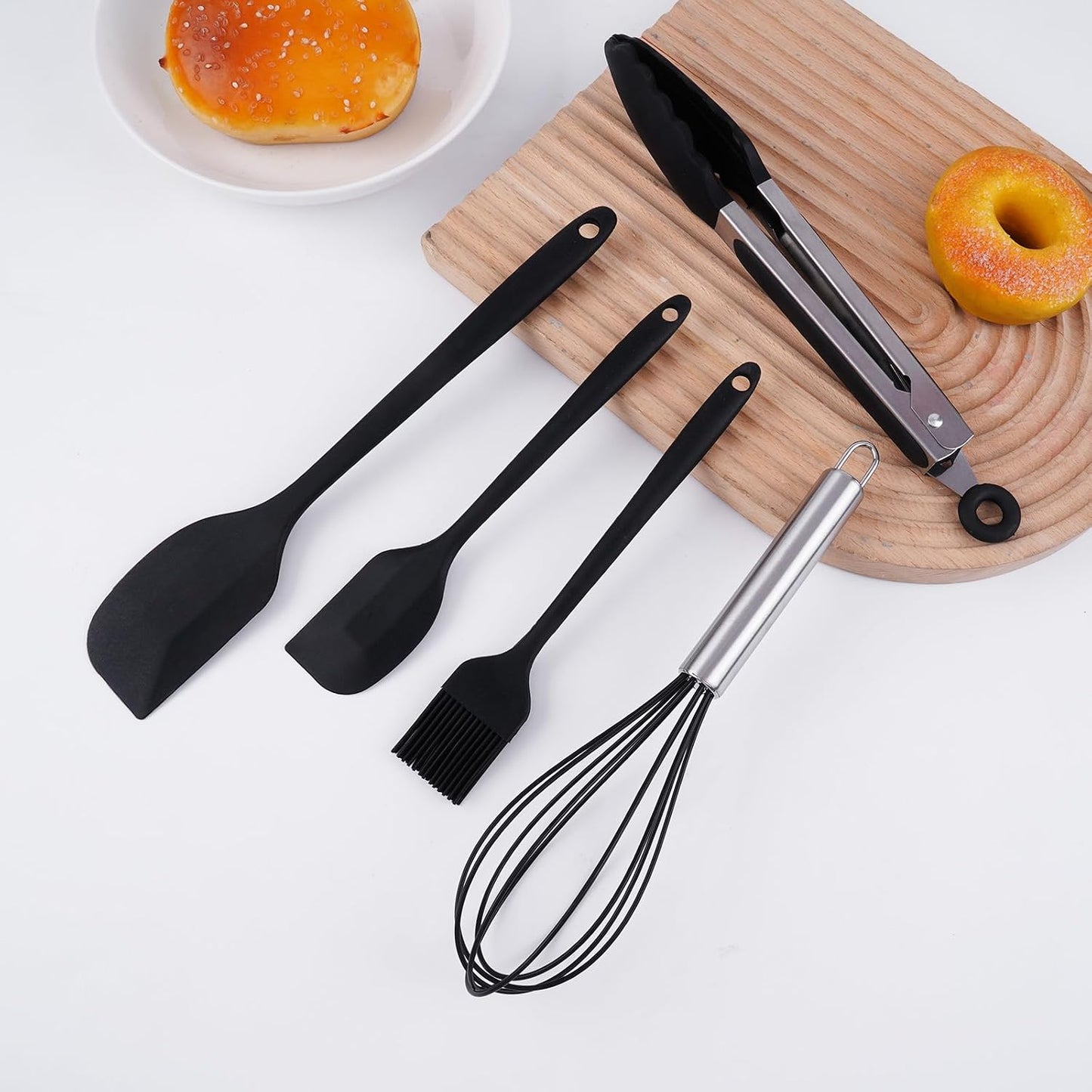 Silicone Kitchen Utensils Set - 5 Pcs Spatula Set with Holder, Heat Resistant, Dishwasher Safe (Green)