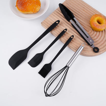 Silicone Kitchen Utensils Set - 5 Pcs Spatula Set with Holder, Heat Resistant, Dishwasher Safe (Green)