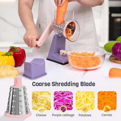 Upgraded Rotary Cheese Grater, Hand Crank, Pinkish Purple