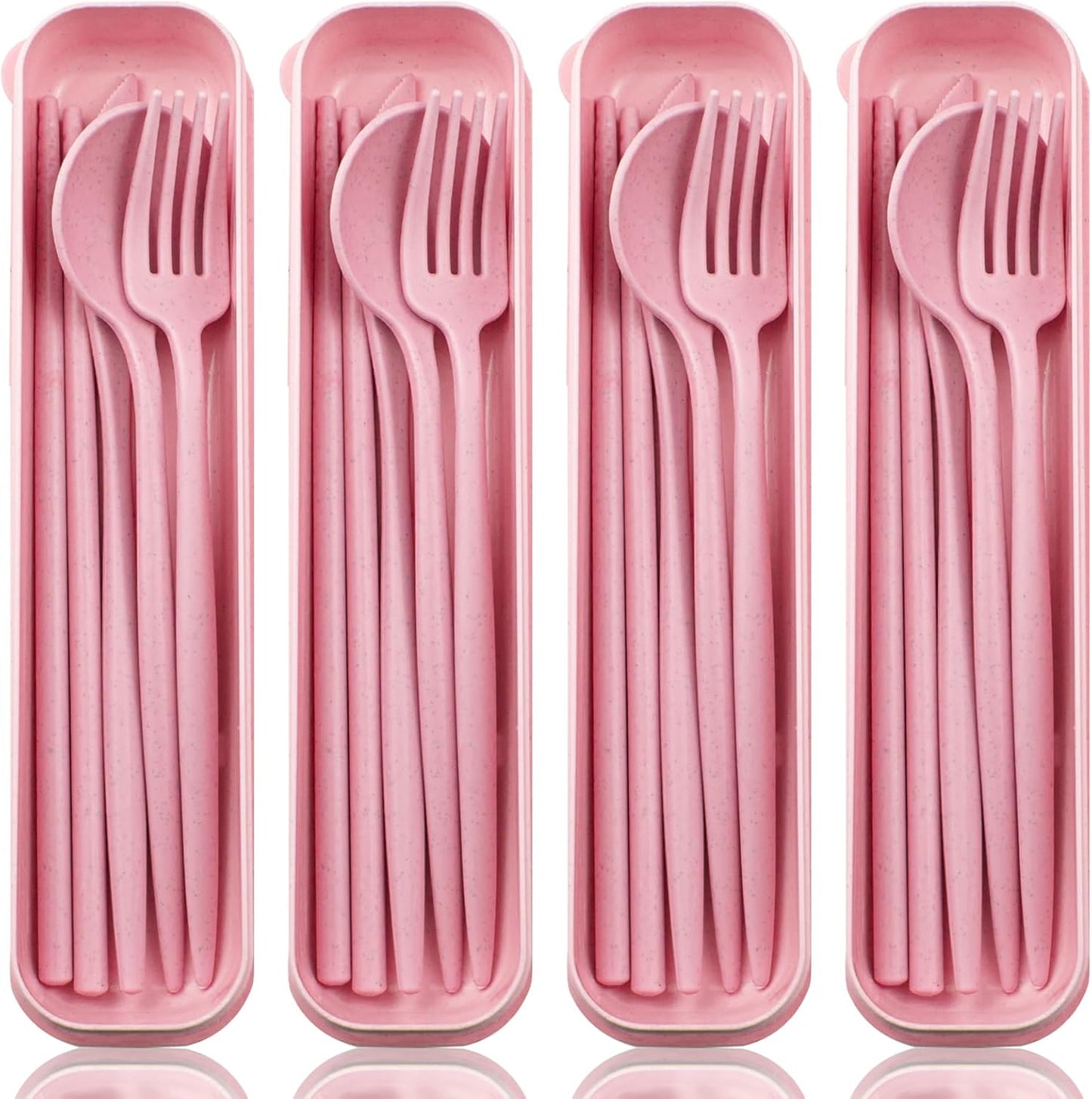 ELANE 4 Sets Reusable Travel Utensils Set with Case,Camping Cutlery Set Reusable Cutlery Set with Case,Utensil Sets for Lunch Picnic Daily Use Outdoor