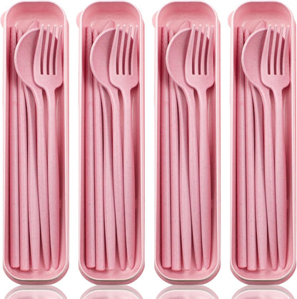 ELANE 4 Sets Reusable Travel Utensils Set with Case,Camping Cutlery Set Reusable Cutlery Set with Case,Utensil Sets for Lunch Picnic Daily Use Outdoor