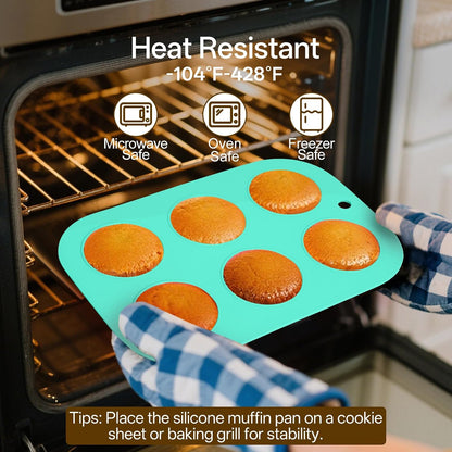 2 Pack Silicone Muffin Pan for Baking, Regular Size Nonstick Cupcake Pan, 6-Cup Silicone Muffin Tin BPA Free Dishwasher Safe, Great for Muffin Cupcake Brownie Egg Tart