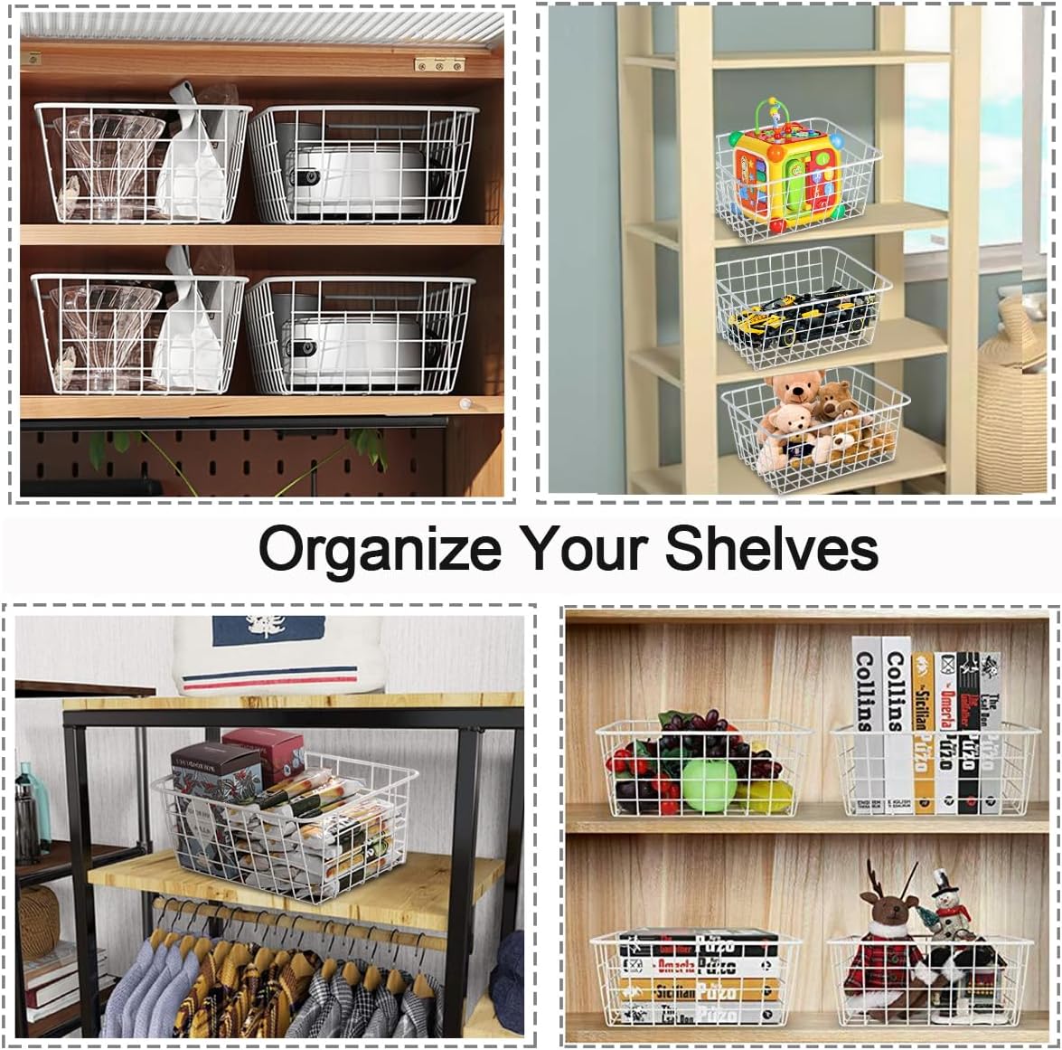 3 Pack Large Wire Baskets for Organizing 14.2'' Metal Wire Baskets with Built-in Handles, Wire Storage Basket Black Metal Freezer Organizer Wire Basket for Pantry, Cabinets, Bathroom