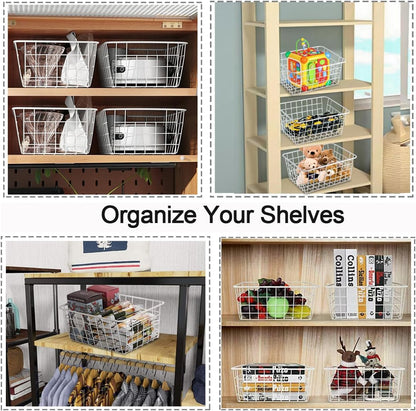 3 Pack Large Wire Baskets for Organizing 14.2'' Metal Wire Baskets with Built-in Handles, Wire Storage Basket Black Metal Freezer Organizer Wire Basket for Pantry, Cabinets, Bathroom