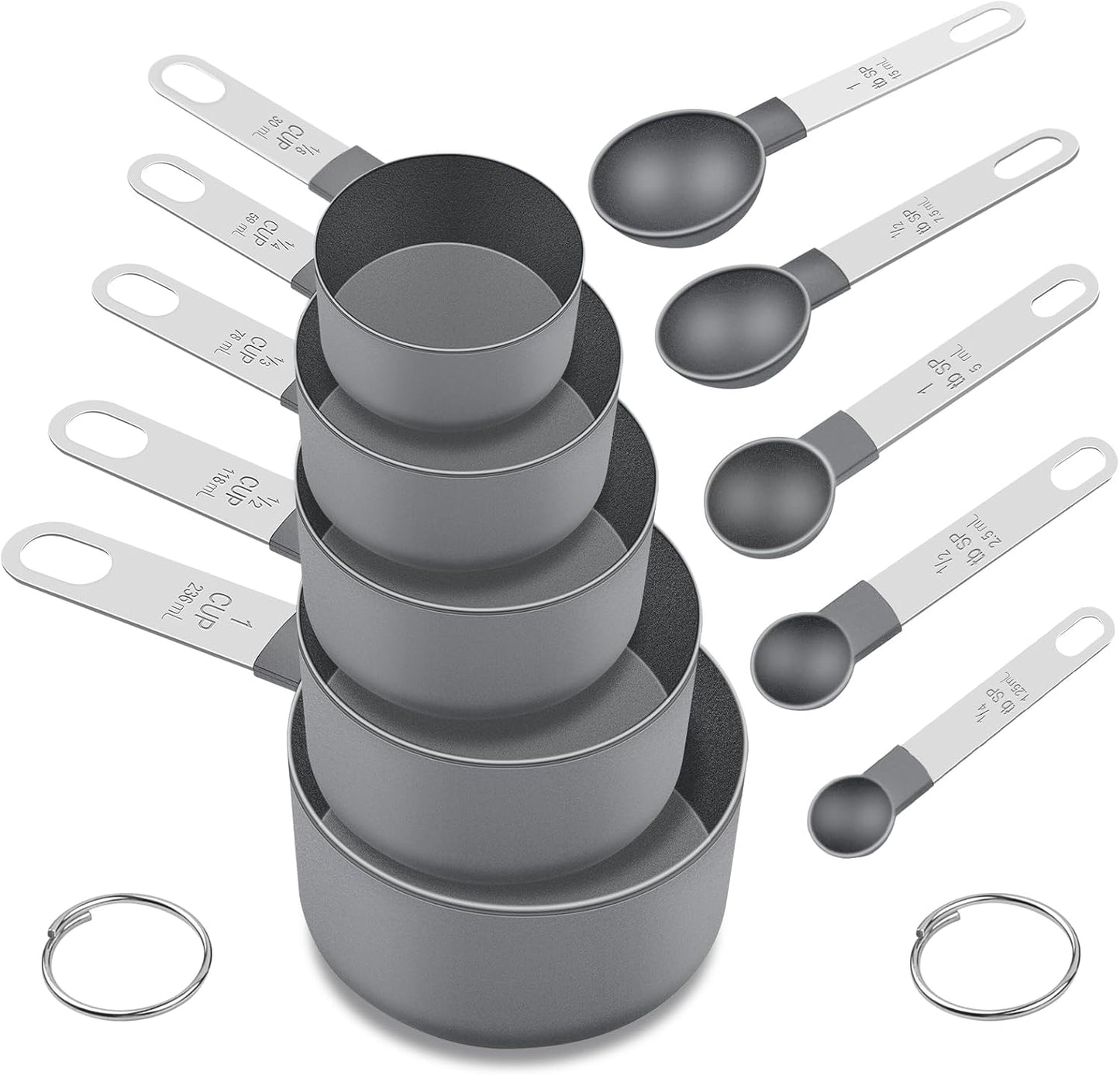 Measuring Cups and Spoons Set, 10 Pieces Nesting Measure Tools, Kitchen Essentials Gadgets with Stainless Steel Handle for Dry & Liquid Ingredient, Pink