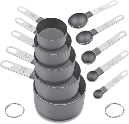 Measuring Cups and Spoons Set, 10 Pieces Nesting Measure Tools, Kitchen Essentials Gadgets with Stainless Steel Handle for Dry & Liquid Ingredient, Pink