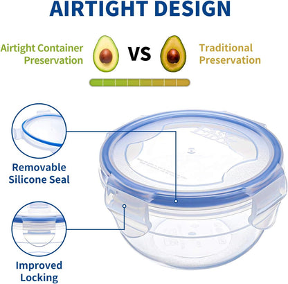 KIGI Airtight Reusable Meal Prep Containers, Leak-Proof & Stackable, 4-Sided Locking Lids, Ideal for Food Storage, Lunch & Leftovers, Microwave, Freezer & Dishwasher Safe, 39 oz, 4.8 Cup, 12 Piece Set
