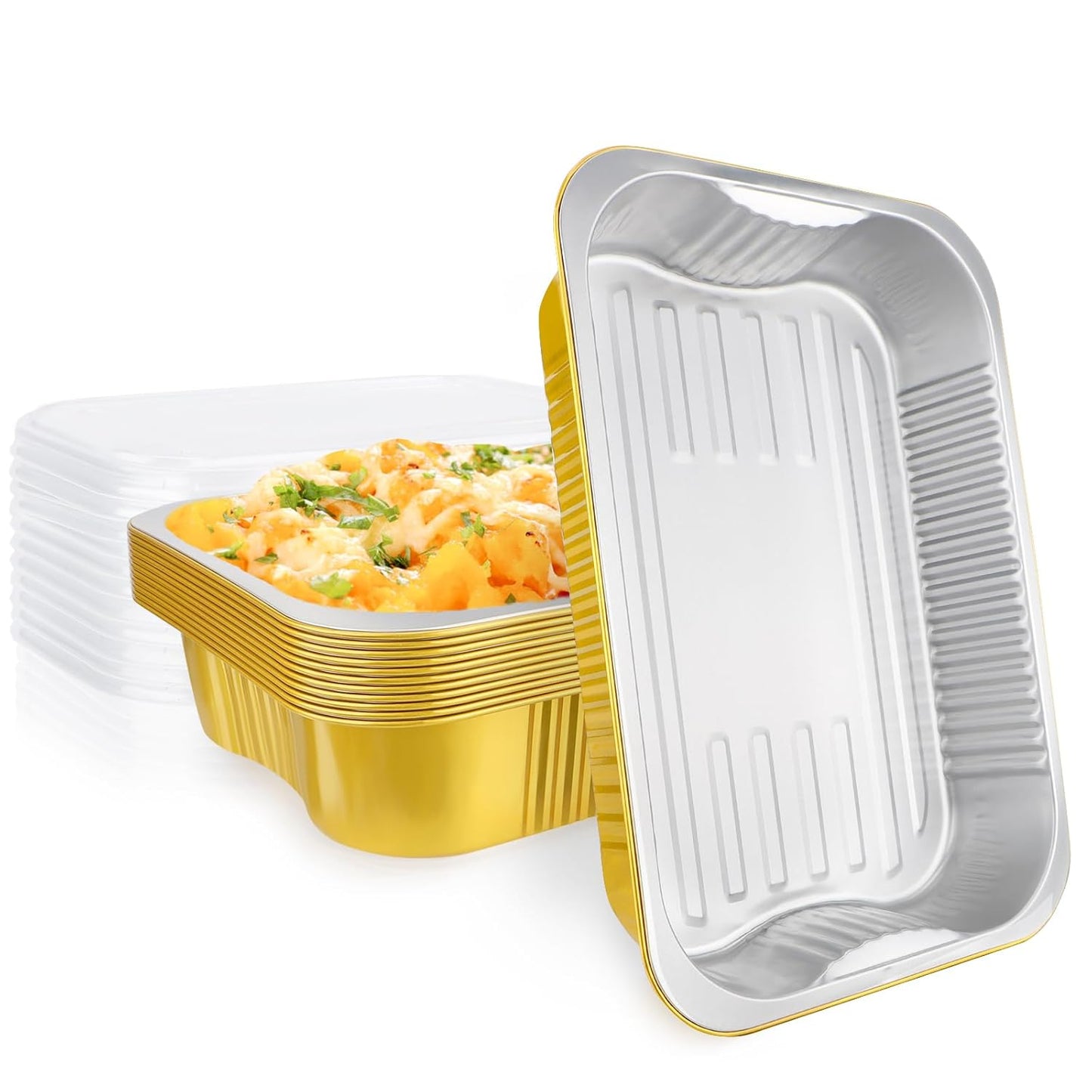 EUSOAR Aluminum Pans with Lids, 50pack 32oz Small Disposable Foil Loaf Cake Food Storage Pans, Catering Party Meal Prep Freezer Drip Pans for Microwave Oven Safe Cooking,Baking,Heating,Takeout