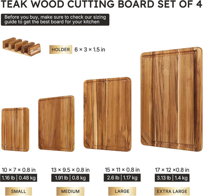 3 Pack Teak Wood Cutting Board Set for Kitchen Charcuterie Board Serving Heavy Duty Non Toxic Slip Hardwood Over Sink Solid Thick Haus Wooden Chopping Board Large Big Small Meat Best Essential Gift