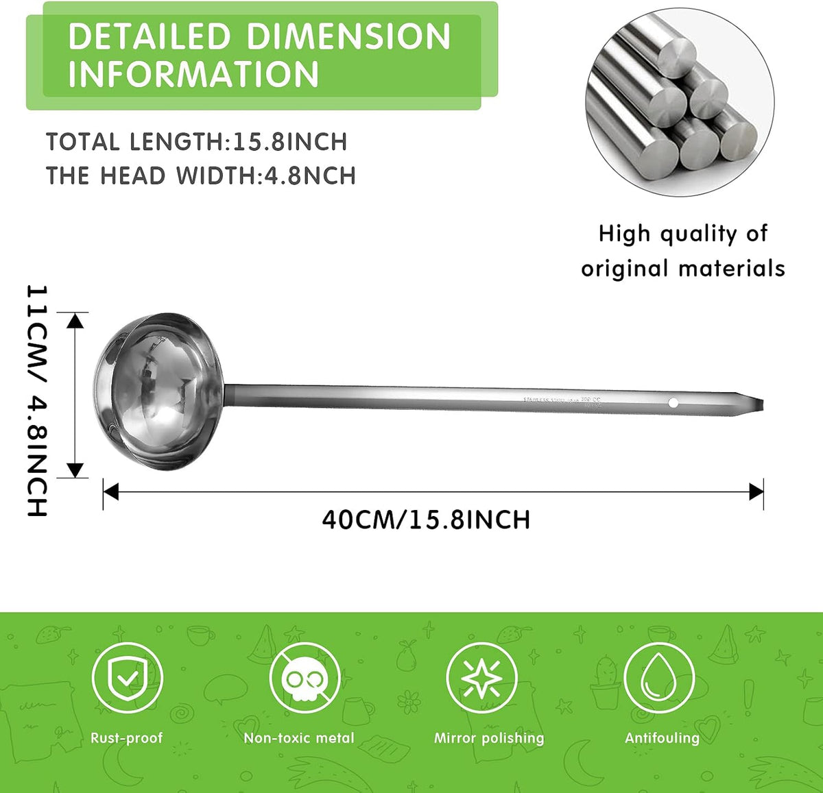 meekoo Stainless Steel Ladles Soup with Long Handle, 6oz
