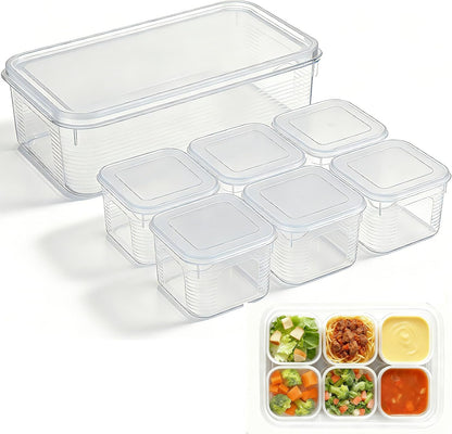 7-in-1 Nesting Soup Containers with Lids, 1 Extra Large (Approx. 1.3 Gallon / 170 oz) + 6 Small (17 oz Each), Leakproof, BPA-Free, Freezer Microwave Dishwasher Safe, Meal Prep Food Storage Set