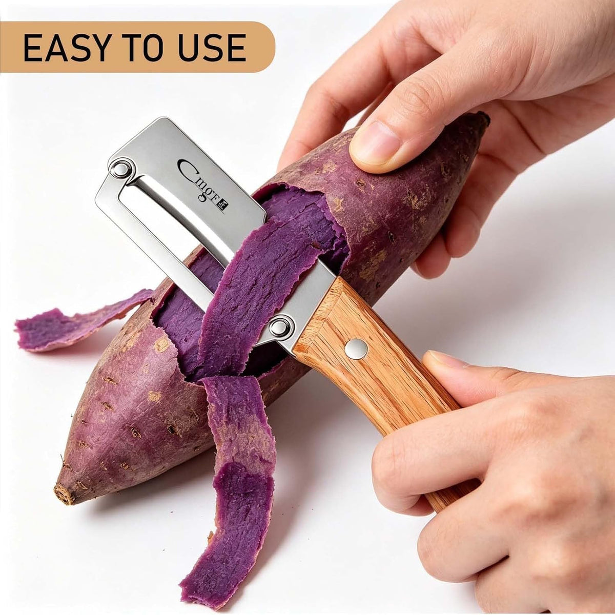 Vegetable Peeler Wooden Handle Sharp Steel Blade with Bottle Opener