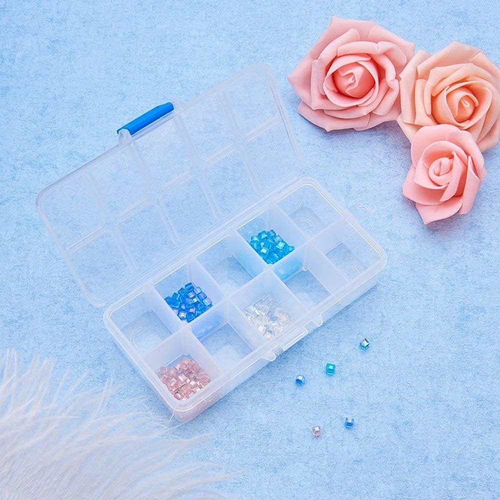 Yansanido 4 Pcs 10 Grids 5 Inch x 2.5 Inch Adjustable Small Removable Clear Plastic Jewelry Organizer Divider Storage Box Jewelry Earring Tool Containers (White (10-Grid) 4pcs)