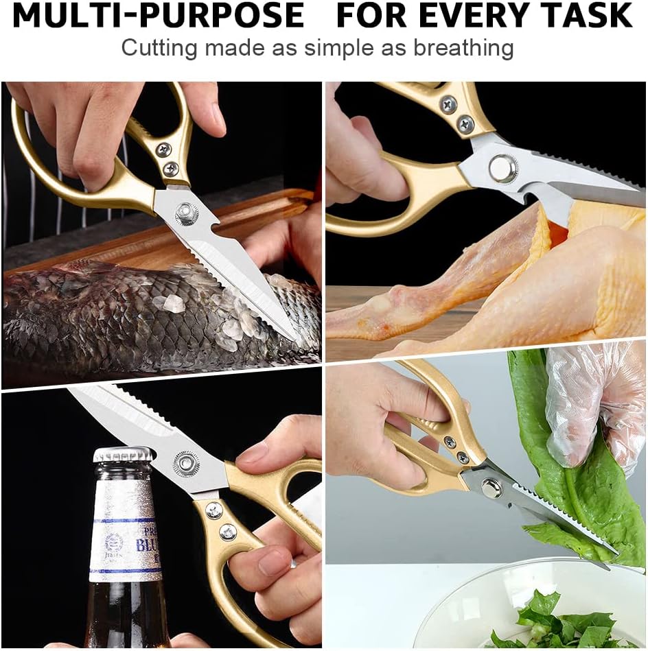 ONEBOM Kitchen Shears 2 Pack,Multi-Function Kitchen Scissors Heavy Duty Sharp 304 Stainless Steel, Apartment Kitchen Accessories Cooking Shears for Chicken,Meat,Fish,Poultry(Sliver)