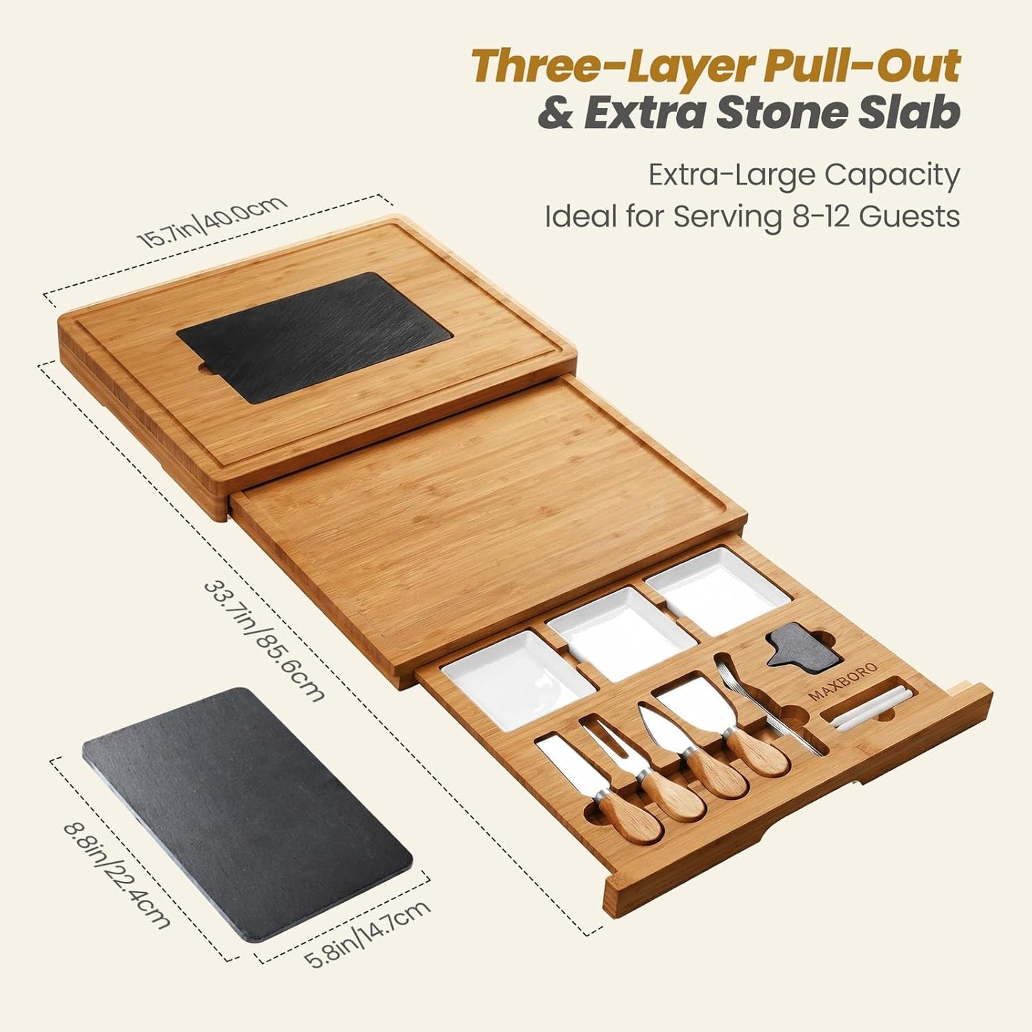 Extra Large 33.7x15.7 inch Charcuterie Boards Gift Set, 100% Bamboo Cheese Board and Knife Set, Cool Meat Cheese Platter Tray, House Warming Gifts New Home, Ideas for Women Mom