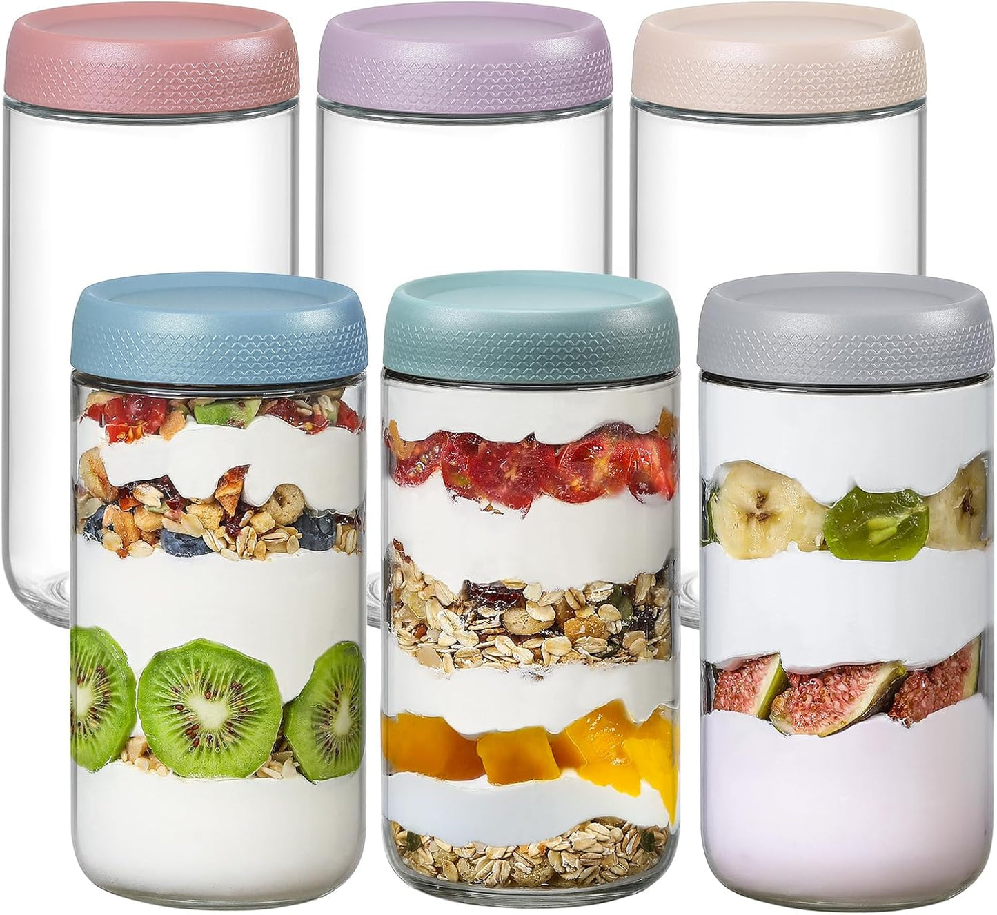 NETANY 6-pack 10oz Glass jars with Airtight Lids, Overnight Oats Containers with Lids, Wide mouth Mason Salad jars, Glass Food Storage Containers for Snacks Yogurt Spice Sugar