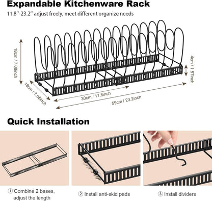 Housolution 2 Pack Pot and Pan Lid Organizer Holder Storage Rack, Black