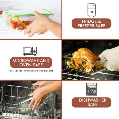 Razab 35 Pc Set Glass Food Storage Containers with Lids - Meal Prep Airtight Bento Boxes BPA-Free 100% Leak Proof (15 lids,15 glass & 5 Plastic Sauce/Dip Containers)