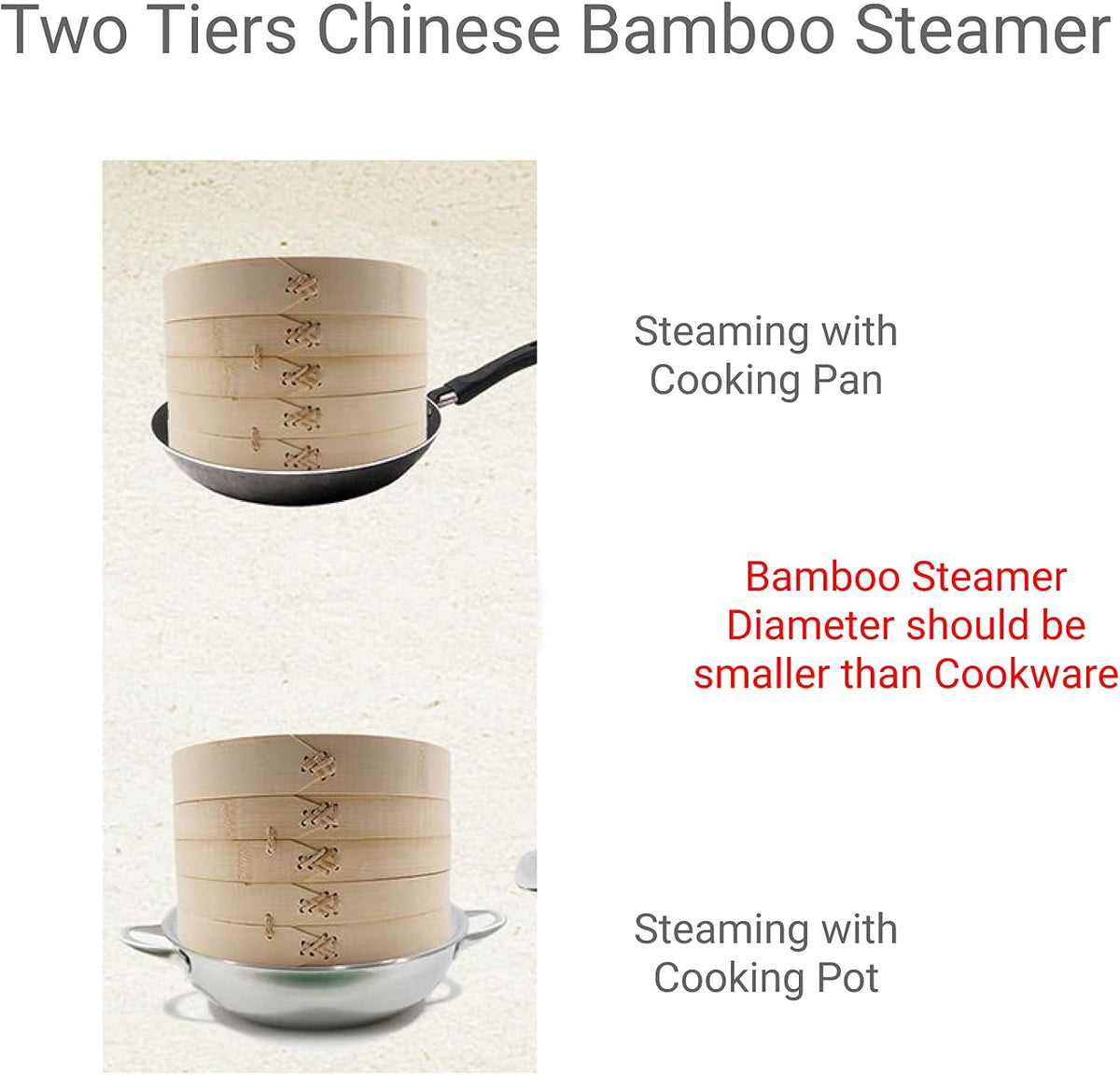 JapanBargain 2224, Large Chinese Bamboo Steamer Steaming Basket for Vegetable Seafood Dim Sum Dumpling Bun Egg, 12-inch