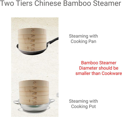 JapanBargain 2224, Large Chinese Bamboo Steamer Steaming Basket for Vegetable Seafood Dim Sum Dumpling Bun Egg, 12-inch