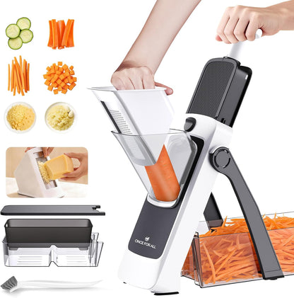 ONCE FOR ALL Upgrade Safe Mandoline Slicer Plus, Biger Size, Adjustable Vegetable Food Chopper Potato Fries Cutter, Detachable Blade, Kitchen Chopping Artifact, Gift (SkyBlue)