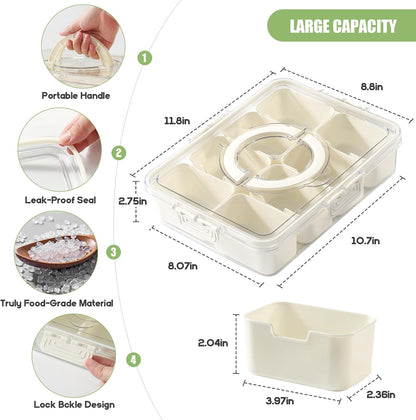 Snackle Box Container with Sealed Lid – Portable BPA-Free Snack Box with Foldable Handle, Divided Serving Tray for Fruit, Candy, Nuts & Veggies – Perfect for Travel, Picnic, Beach & Party 11.8" x 8.8"