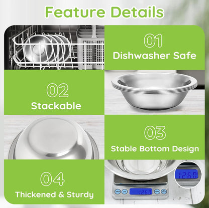 304(18/8) Stainless Steel Mixing Bowls for Kitchen, 4 Pack 7.8" 28.89 fl.oz Metal Mixing Bowls Set Stackable for Baking Serving Cooking Food Prep Storage Dishwasher Safe Heavy Duty