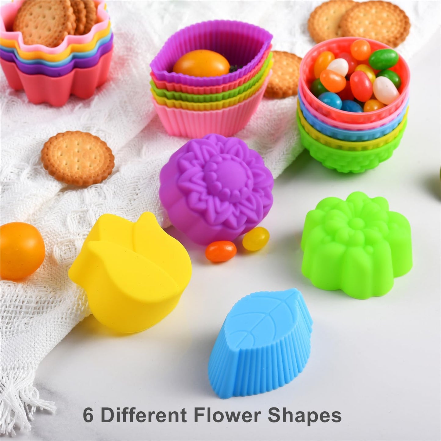 36Pcs Silicone Cupcake Liners, Multi Flower Shapes Baking Cups, 2 Inch Mini Size Reusable Silicone Molds