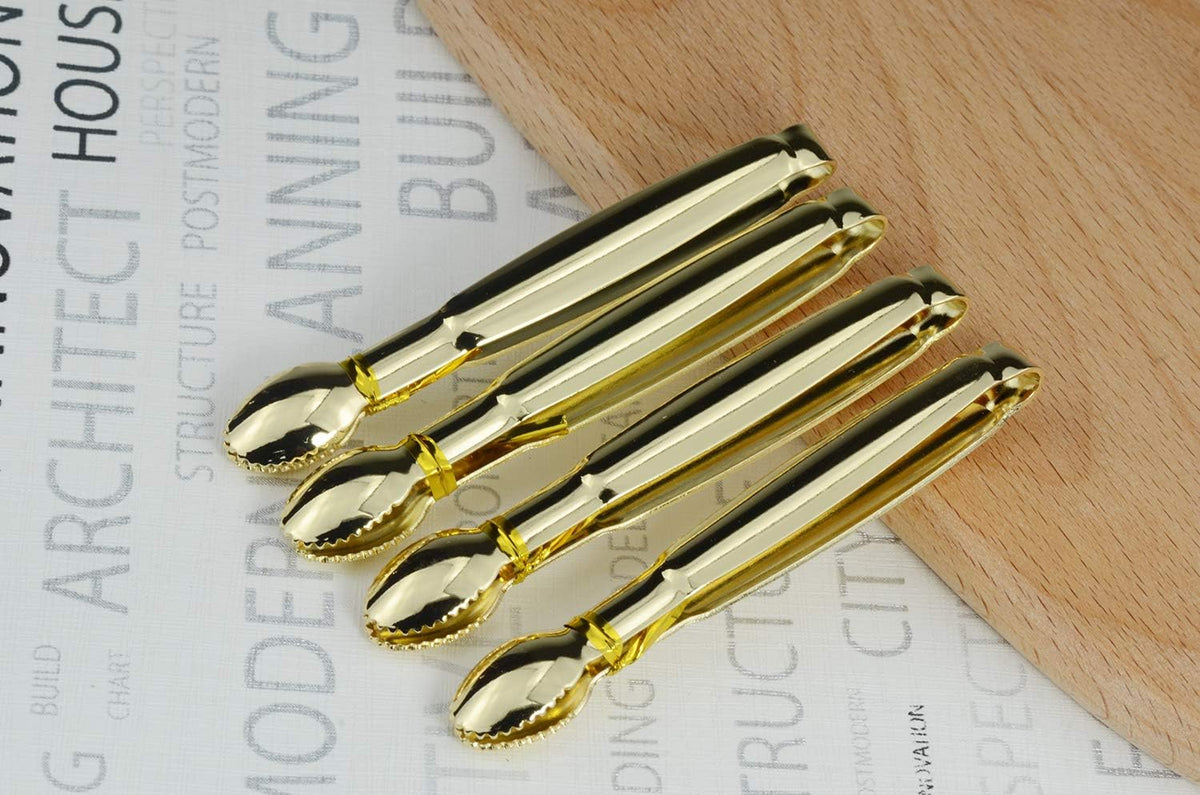 HINMAY Mini Appetizer Tongs 5.75" Stainless Steel Tongs, Set of 4 (Gold)