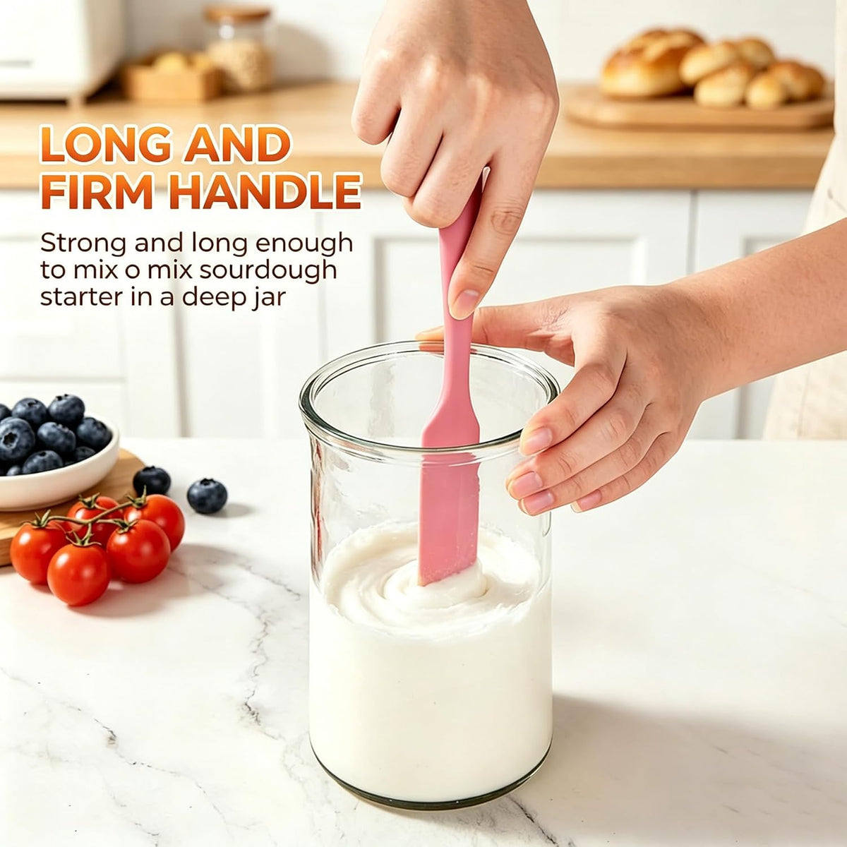 Silicone Jar Spatula Set, 4 Pcs Long Handle Sourdough Scraper Tools