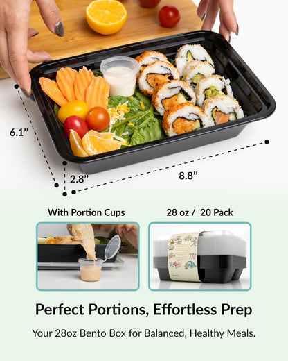 Enther Meal Prep Containers Single Lids Food Storage Bento BPA Free | Stackable | Reusable Lunch Boxes, Microwave/Dishwasher/Freezer Safe Portion Control (28 oz), 12 Pack 1 Compartment