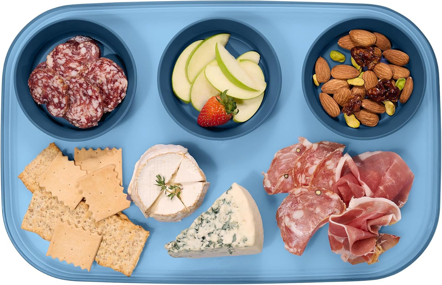 madesmart dipware 3 Bowl Serving Tray, Stackable & Removable Dip Bowls for Charcuterie, Guacomole, Snacks, Veggies, Premium Dishwasher & Microwave Safe, Multipurpose Plate & Bowl, Olive