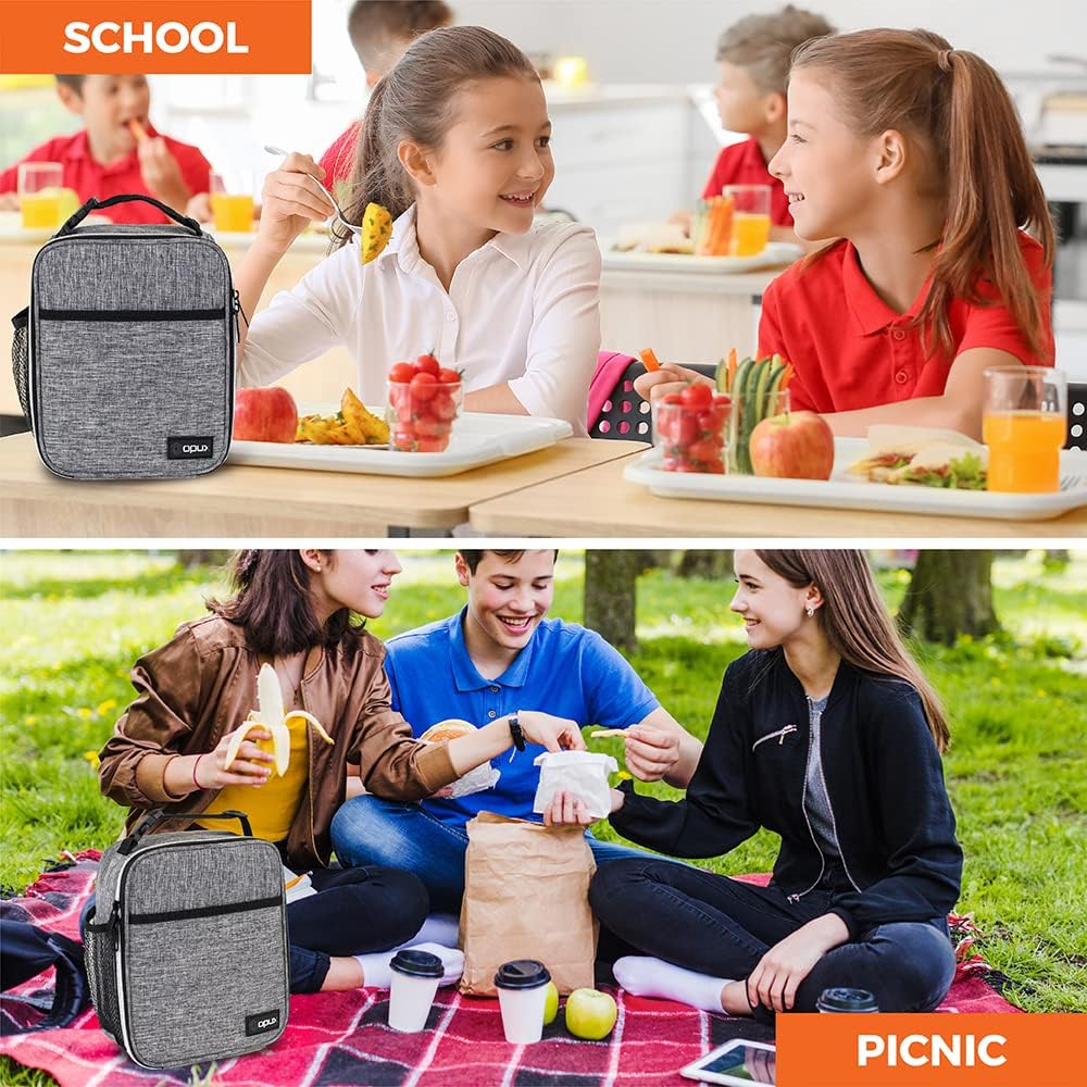 opux Premium Insulated Lunch Box, Soft School Lunch Bag for Kids Boys Girls, Leakproof Small Lunch Pail Men Women Work, Reusable Compact Cooler Tote Lunchbox for Office Adult, Black