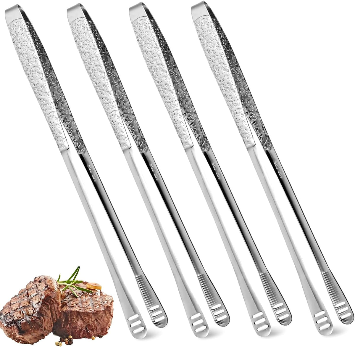4 Pieces 11 Inches Korean BBQ Tongs Stainless Steel Grill Kitchen Food Tongs Tweezers Cooking Clamp Tool for Salad, Fish, Steak, Barbecue, Buffet, Meat