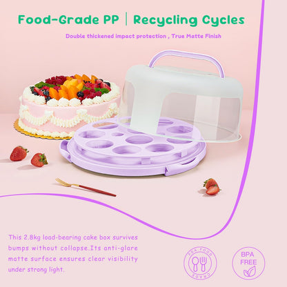 Cake Carrier With Lid And Handle, Bpa-Free Cake Holder With Lid For 10 Inch Round Cake Carrier With 10 pcs Round Golden Cake Boards And Portable Insulated Bag