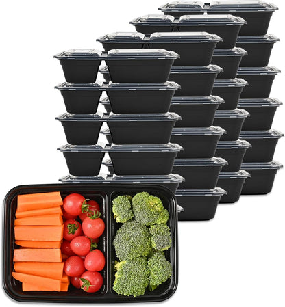 Sports Festival Meal Prep Containers Microwave Safe 16 Pack 2 Compartment with Lids, Food Storage Reusable, Stackable Bento Box, BPA Free, Freezer, Dishwasher Safe (32 oz)