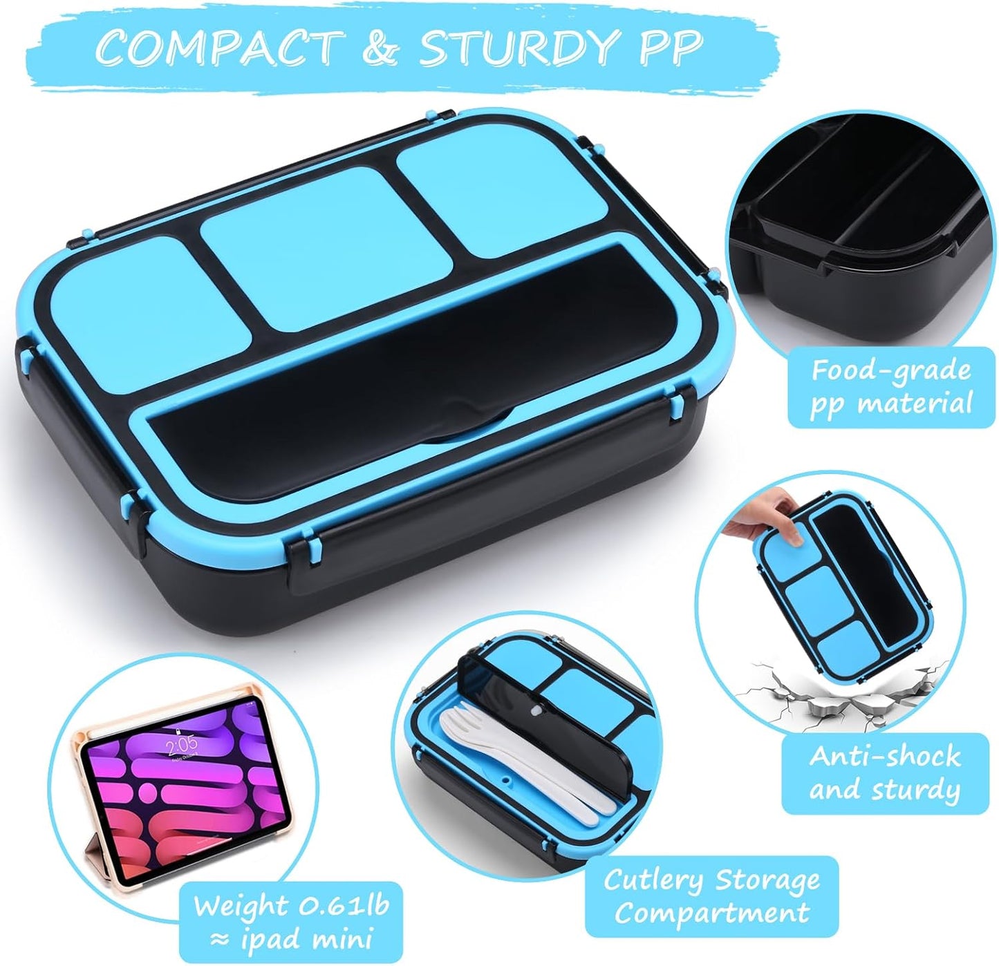 QQKO Bento Lunch Box for Kids Girls Boys, Toddler Kids Lunch Boxes for School, Lunch Containers for Adults with 4 Compartments, Sauce Container, Utensils, Food Picks and Muffin Cups, Purple