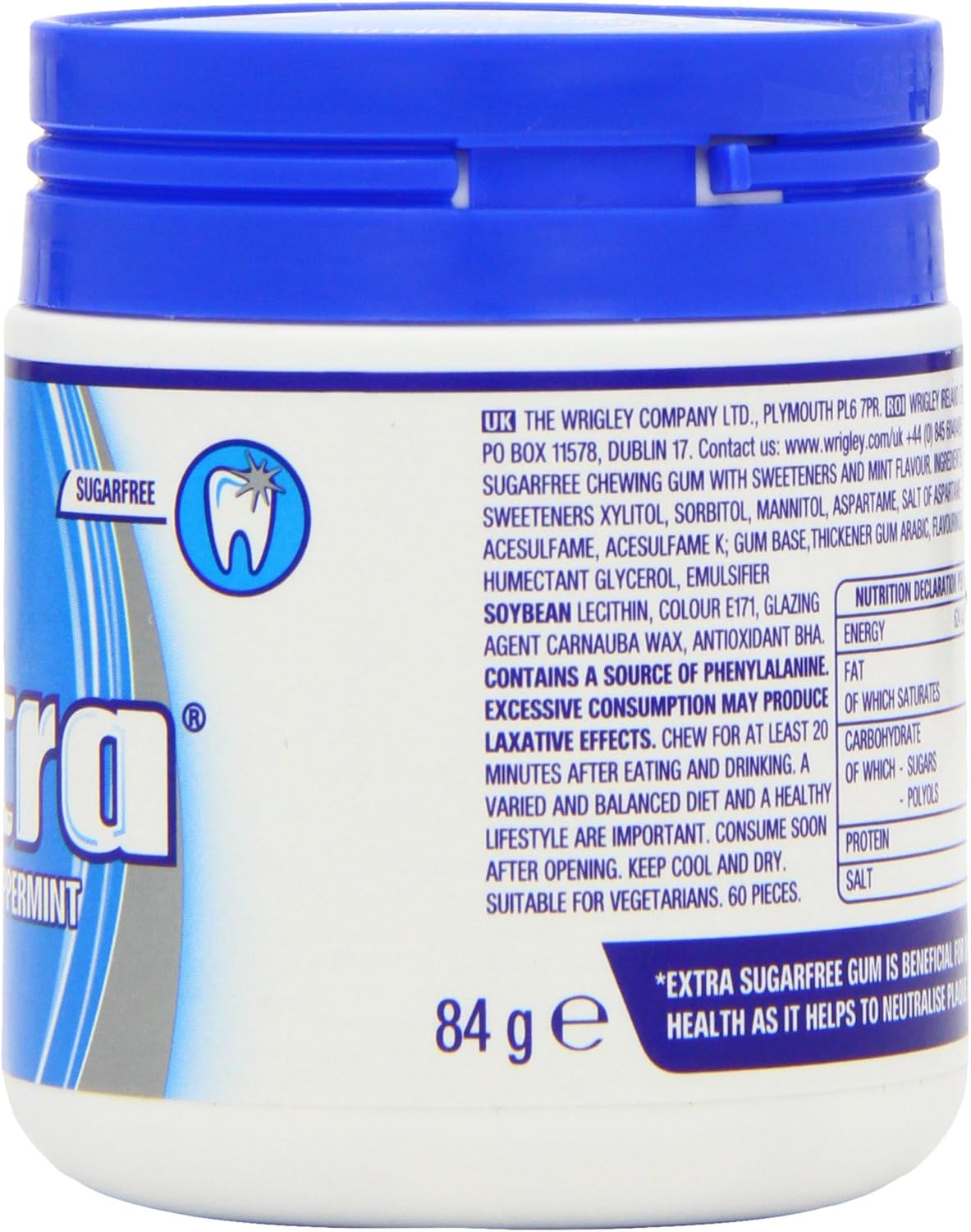 Extra White Chewing Gum Bottle, Sugar Free, Peppermint Flavour, 1 Bottle of 60 Pieces (Pack of 3)