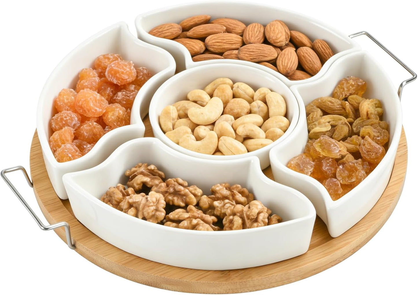 Chip and Dip Serving Set, Serving Platters, 11 inch Ceramic Appetizer Serving Tray, Porcelain Divided Serving Dishes, 6-Compartment Removable Appetizer Snack Dishes, Serving Platters and Trays
