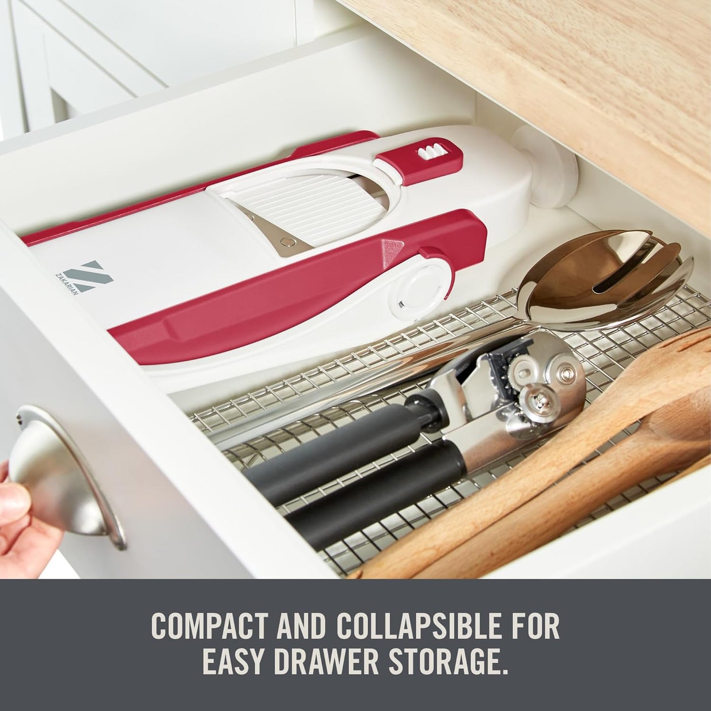 Zakarian by Dash Safe Slice® Mandoline - Features Thickness Adjuster, Stainless Steel Blades, and Foldable, Easy-To-Store Design - Black