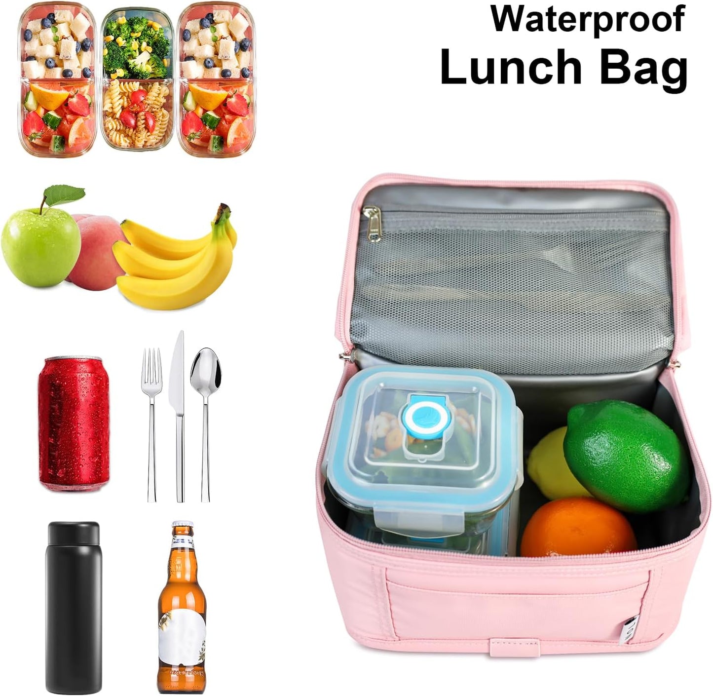 NOL Mini Insulated Lunch Bag for Women Men Kids | Small Leakproof Reusable Lunch Tote | Fits 6 Cans 330ml | Thermal Cooler for Work School Picnic Camping, Navy blue