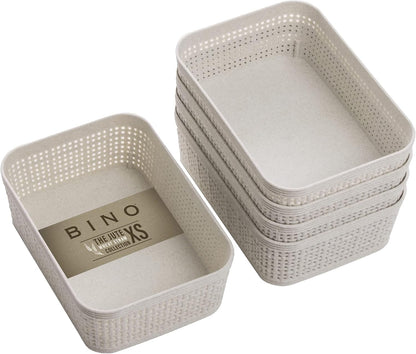 BINO Woven Plastic Basket | Large (Natural), 3-Pack | THE JUTE COLLECTION | Home Organization, Space-Saving Storage, Stylish Design | Plastic Storage Basket