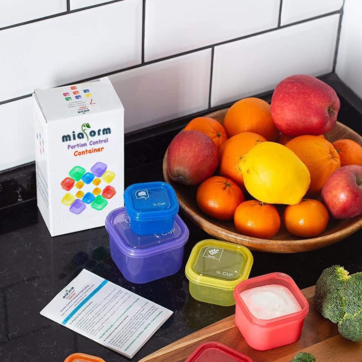 miaform Portion Control Container and Food Plan - 21 Day Portion Control Container Kit for Weight Loss - 21 Day Tally Chart with e-Book (7 Labeled Pcs)