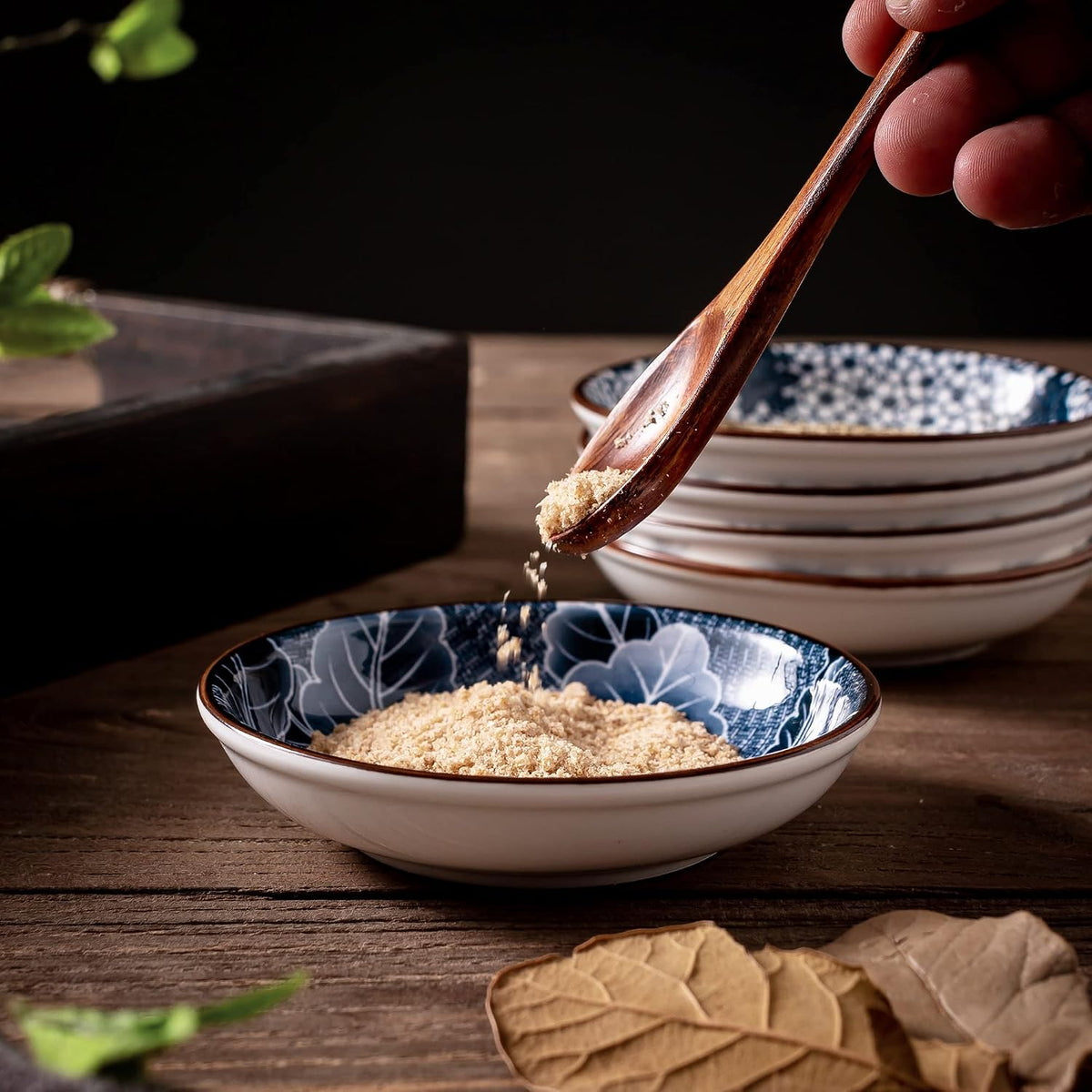 Japanese Style Ceramic Dipping Bowls,3'' Small Pinch Bowls Set Side Sauce Cups,Dishes for Sushi,Snack and Soy,BBQ,2.5 Oz Blue and White Mini Bowl for Kitchen Prep - Set of 6 (3 inch)