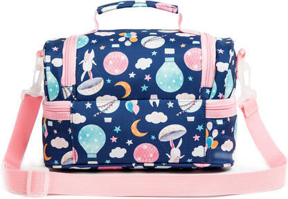 Insulated Kids Dual Compartment Lunch Bags Tote for Girls Boys Toddler School Picnic Food Cooler Thermal with Strap Lunch Boxes Blue Unicorn