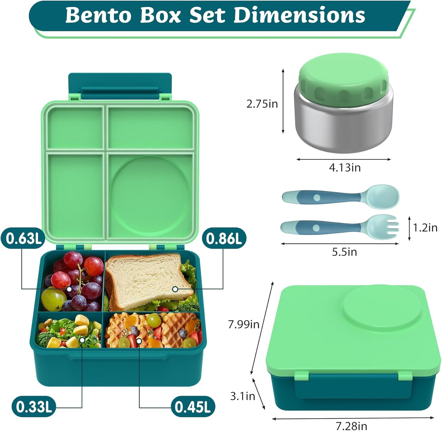 Bento Lunch Box Set for Kids with 8oz Soup Thermo, Leak-Proof Lunch Containers with 4 Compartment, Thermo Hot Insulated Food Jar and Foldable Fork Spoon, for Kids to School (pale pink)