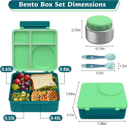 Bento Lunch Box Set for Kids with 8oz Soup Thermo, Leak-Proof Lunch Containers with 4 Compartment, Thermo Hot Insulated Food Jar and Foldable Fork Spoon, for Kids to School (pale pink)