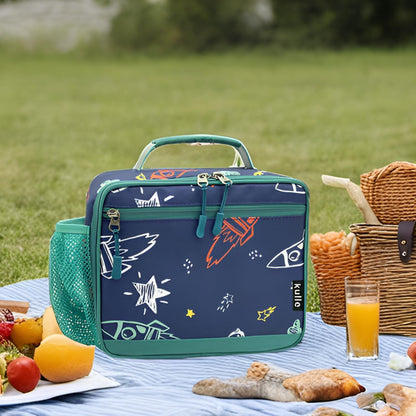 Kulle Space Lunch Box for Kids, Insulated Lunch Bag for Boys, Large Capacity Thermal Tote for School, Office, Daycare - Rocket Design, Washable & Leakproof